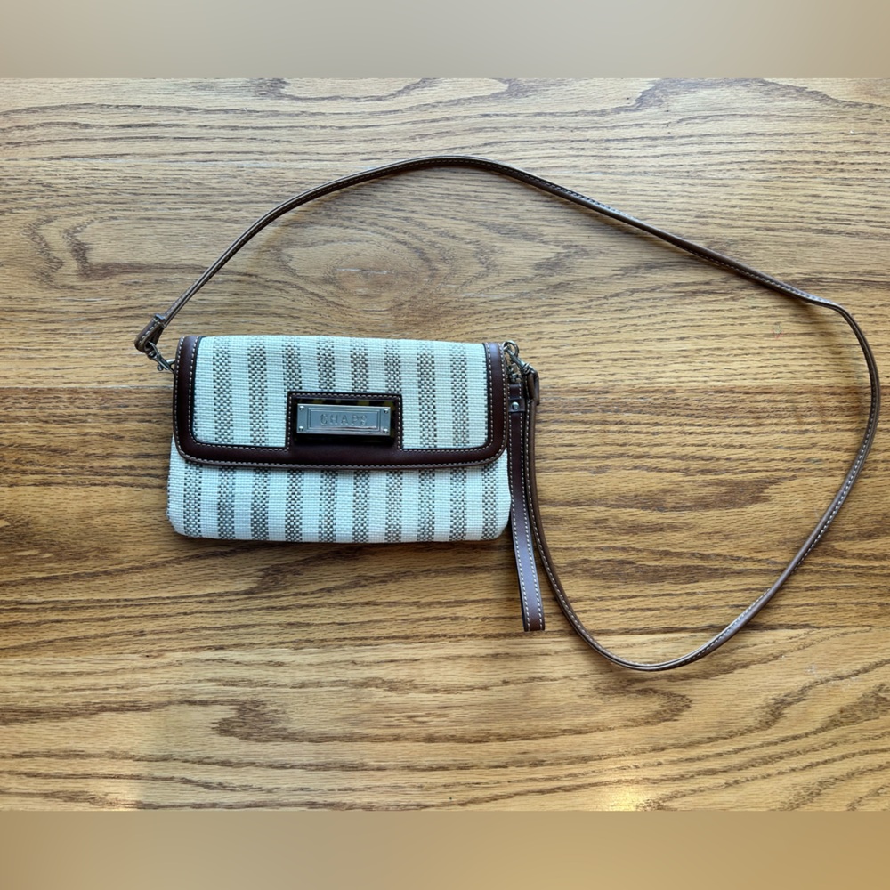Chaps Brown and Cream Striped Wristlet/ Crossbody Purse